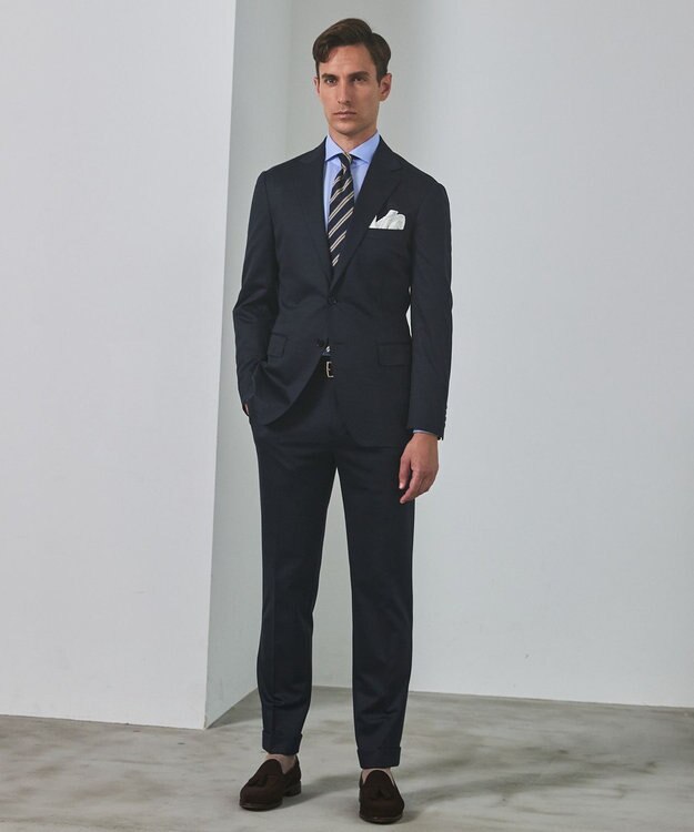 GOTAIRIKU 【ストレッチ/洗える】Albini ジャージ シャツ_ カッタウェイカラー サックスストライプ