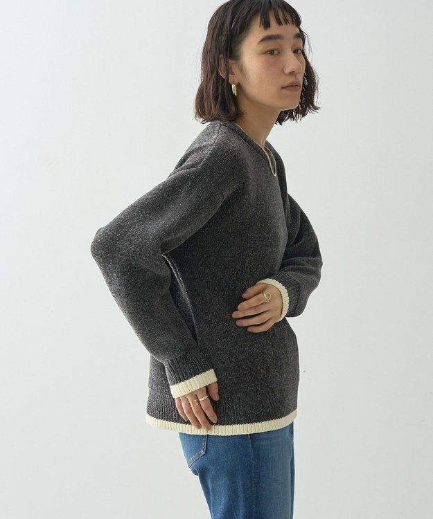 AMERICAN HOLIC バイカラーニットプルオーバー Charcoal Gray