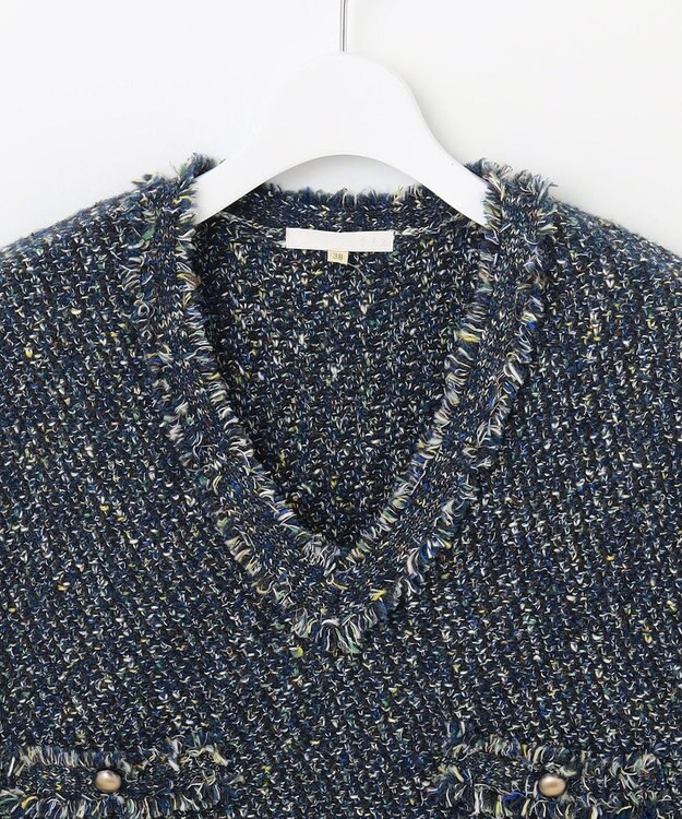 自由区 ミックスツイードニット  ベスト リッツブルー系