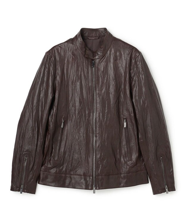 JOSEPH HOMME 【洗い加工】シュリンクエアレザー 　シングルライダースジャケット ダークブラウン系