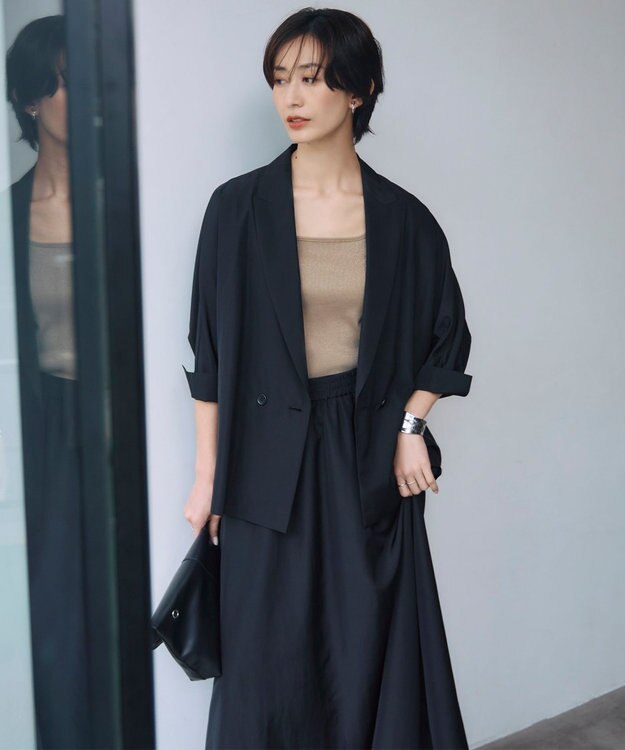 ICB 【接触冷感・UVケア・速乾・洗える】シルクエステルタフタ ブラウスジャケット ブラック系