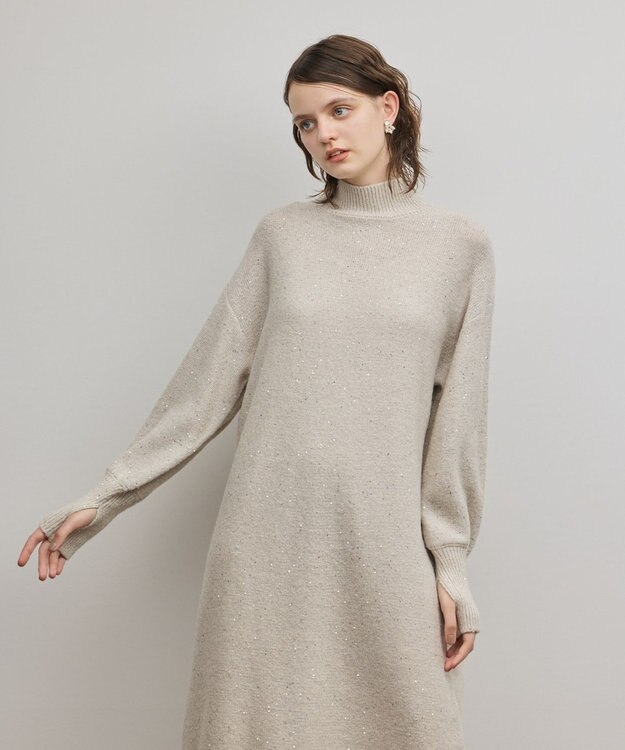 GRACE CONTINENTAL スパンコールニットワンピース ホワイト