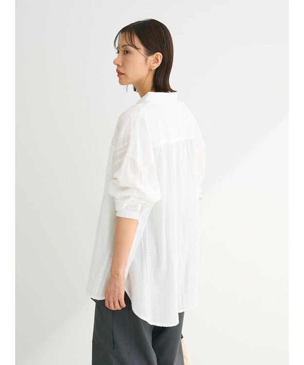 Green Parks インド綿 シアサッカーシャツ Off White