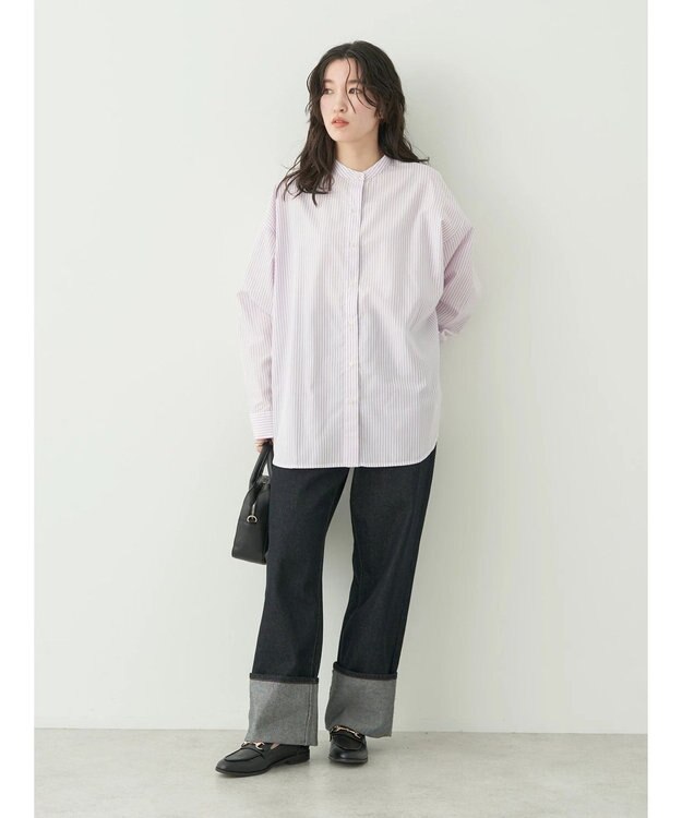 earth music&ecology ドルマンストライプシャツ Stripe Pink