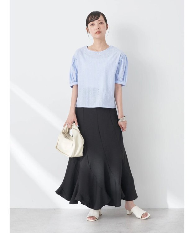 earth music&ecology 刺繍パフスリーブブラウス Sax