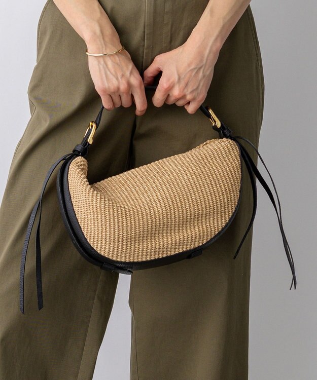 23区 VIOLAd'ORO ラフィアシート レザーコンビ ワンハンドルバッグ ベージュ系