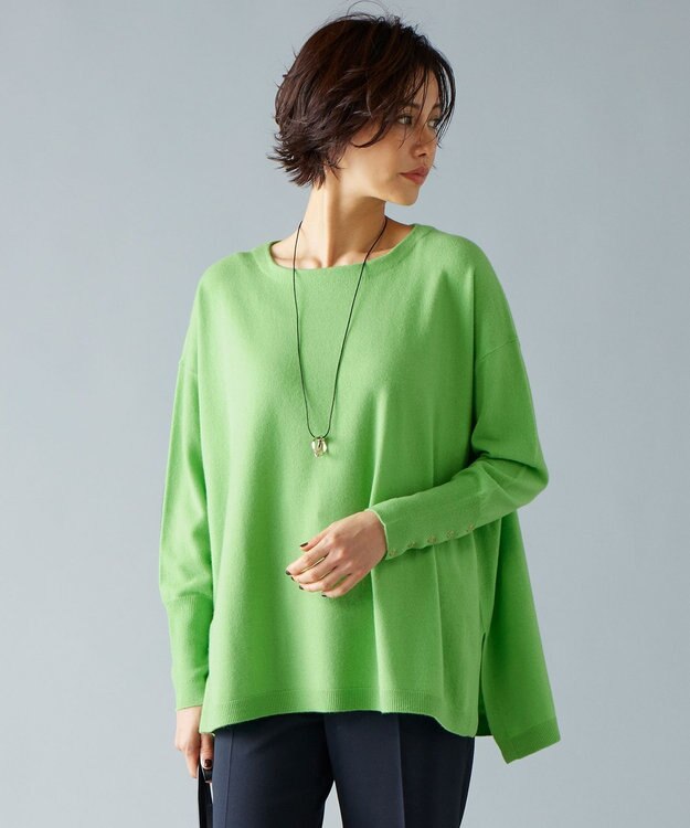 自由区 S 【洗える】ソフトウールハイゲージポンチョ風 ニット グリーン系