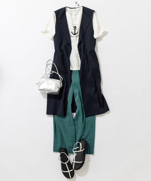 23区 【CLASSY.6月号掲載】リネンレーヨンストレッチ  ロング ジレ ネイビー系