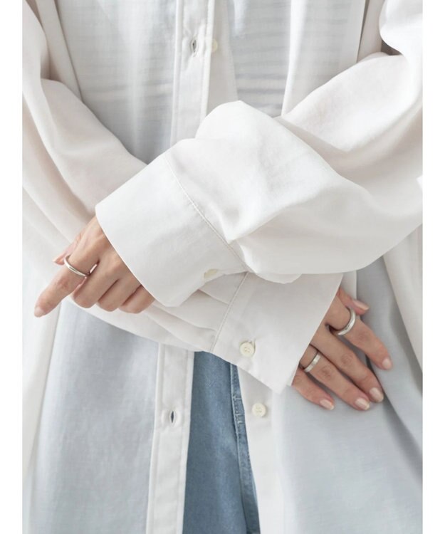 earth music&ecology シアーバンドカラーシャツ Off White