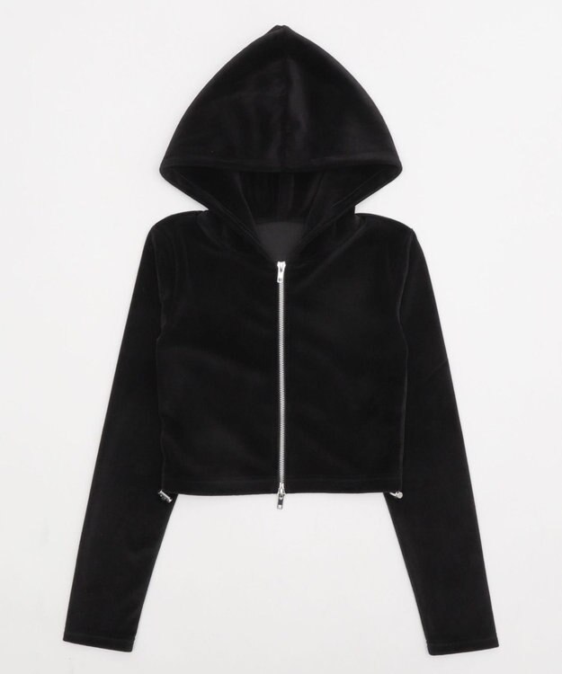 WEGO ベロアショートZIPパーカー ブラック