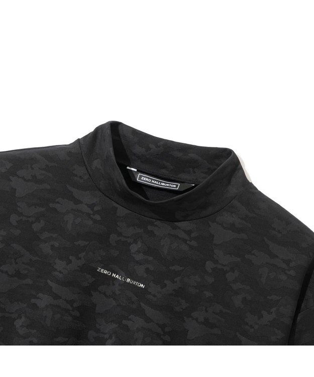 ZERO HALLIBURTON カモフラージュ柄 ジャガードモックネックシャツ ZHG-A4A 2a 82852 ゴルフウェア ブラック