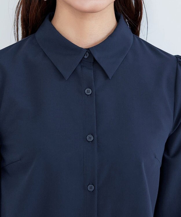 Tiaclasse 【洗える】フレアシャツチュニックブラウス ネイビー