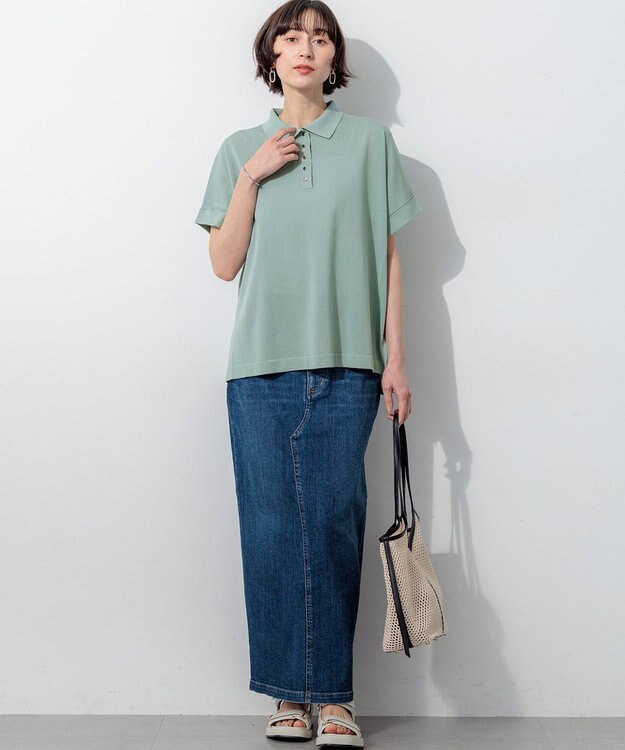 23区 【見上愛さんコラボカラー】リラクシー ポロニット [見上愛さんコラボカラー]セージグリーン系