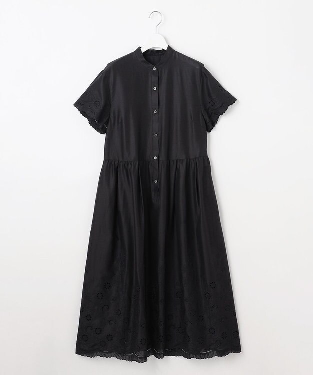 自由区 【カタログ掲載・接触冷感・洗える】エンブロイダリーローンシャツ ワンピース ブラック