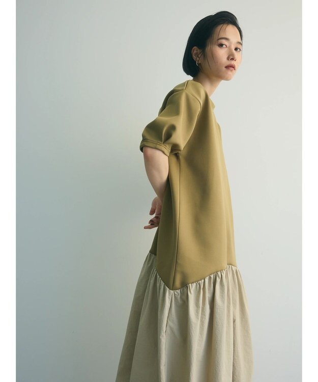 Green Parks ａ．異素材切り替えバルーンワンピース Khaki