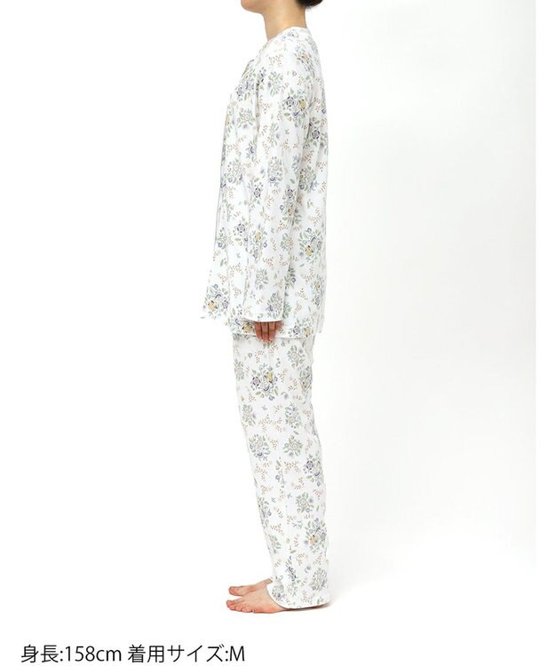 WACOAL ワコール_リラックス＆スリープ パジャマ 綿100%(本体) あったか 長袖 長ズボン ミントン レディース NDW456 /ワコール ホワイト