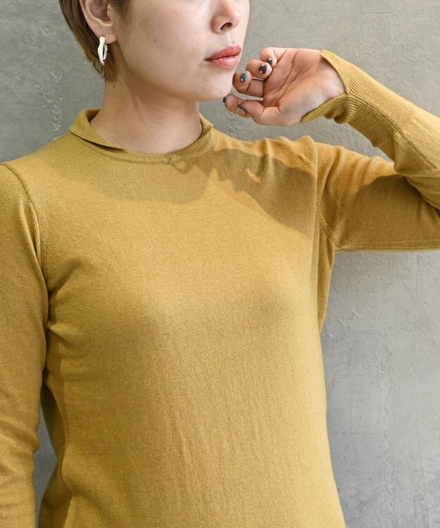 muuc 〈洗えるニット〉〈肌に優しいニット〉〈コットン＆カシミヤ〉〈通年着られるニット〉14Gハイゲージニットプルオーバー イエロー