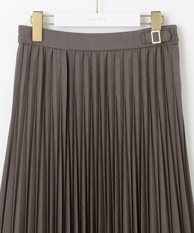 ANY SIS 【UVカット・アンチピリング・洗える】ウーステッドエステル  プリーツスカート モカグレー
