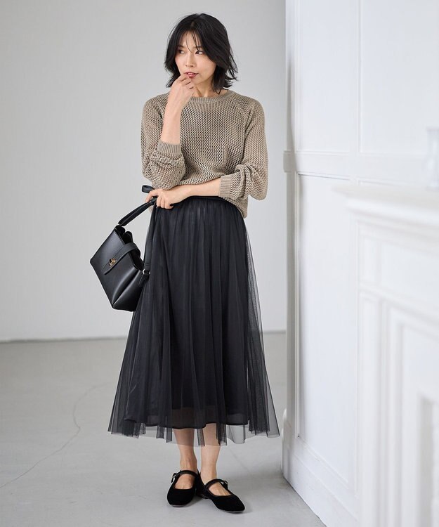 ANY 【ウエストゴム】シャイニーチュールスカート ブラック