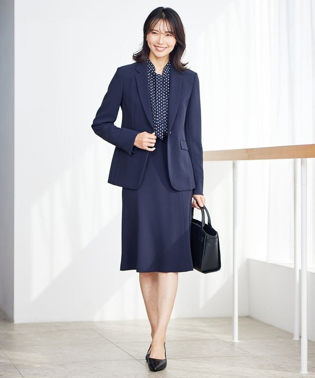 23区 【洗える】ジオメトリックパターン ボウタイ ブラウス ネイビー系