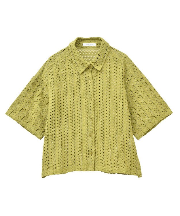 Green Parks インド綿 　衿付きレースシャツ Black