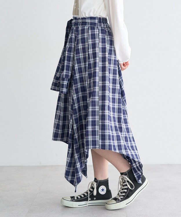 earth music&ecology イレヘムチェックシャツライクスカート Navy