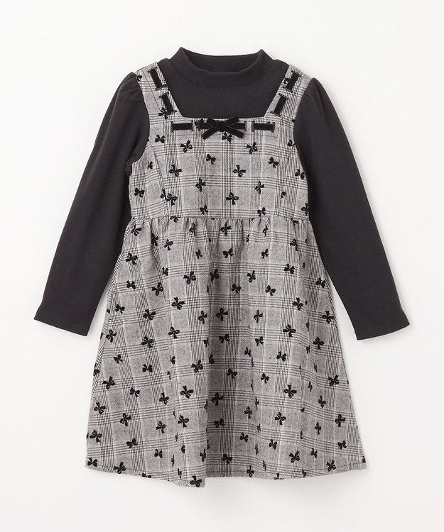 ANY KIDS チェック柄 ドッキング ワンピース ブラック