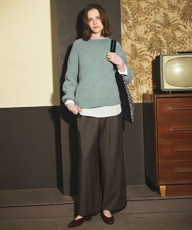 ANY L ウール混リブタートルネックカットソー ピンク