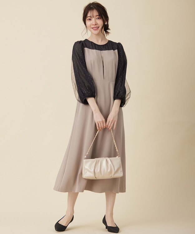 ANY SIS 【Lily Calin】シャイニードットコンビ ドレス シャンパン×スレート