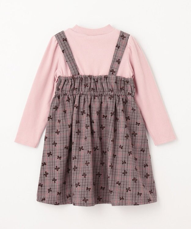 ANY KIDS チェック柄 ドッキング ワンピース ピンク