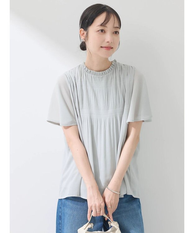 earth music&ecology マジョリカプリーツ半袖ブラウス Mint