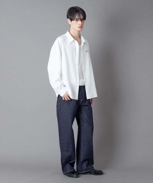 WEGO ワンポイントルーズシャツ（LS） ホワイト