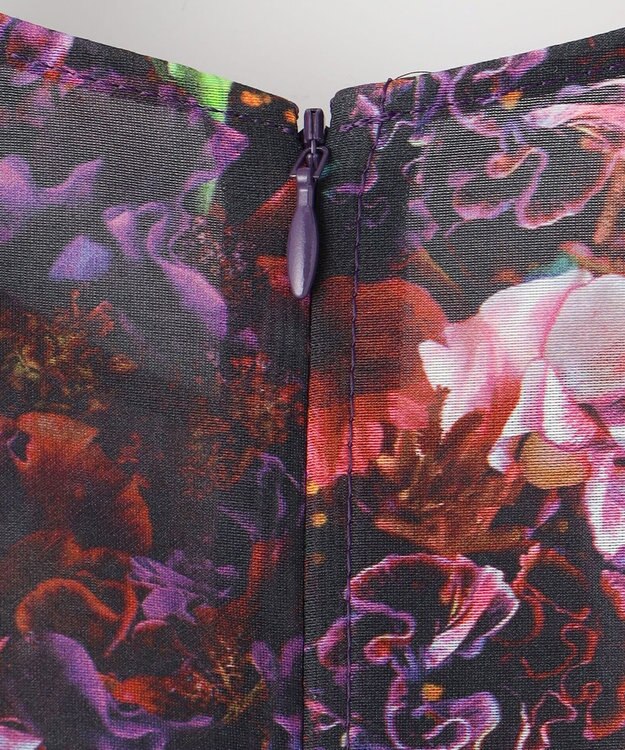 自由区 【カトリエムブーケ】フラワープリントフレアワンピース ボルドー系