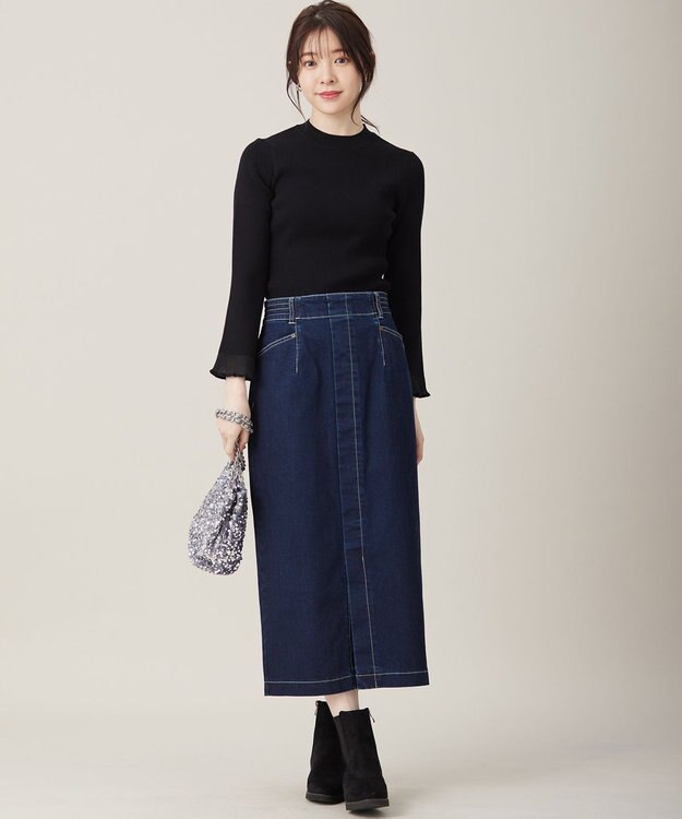 ANY SIS 【洗える】シアーディテール ニット ブラック