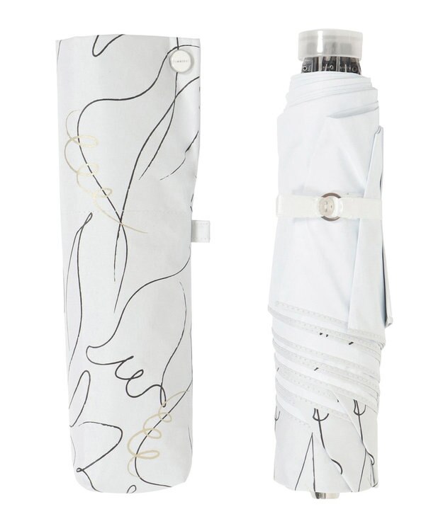 MOONBAT 【晴雨兼用/ 一級遮光/UV99％】フワクール (Fuwacool) 折りたたみ日傘 フワクールホワイト ラインフラワー 軽量 ホワイト