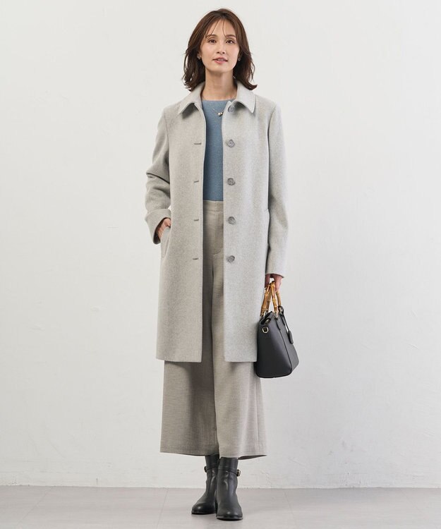 J.PRESS LADIES S ショートビーバー ロング丈 ステンカラー コート トップグレー系