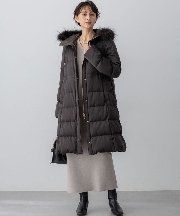 23区 S 【撥水加工】ブライトウール ロングダウンコート ブラウン系