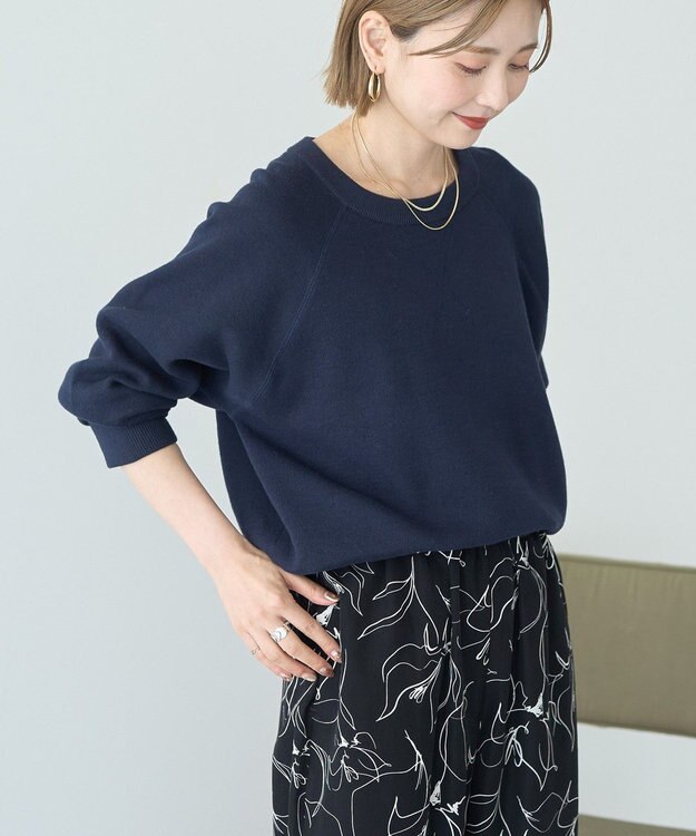 AMERICAN HOLIC ソフトコットンスウェットライクニットトップス ダークネイビー