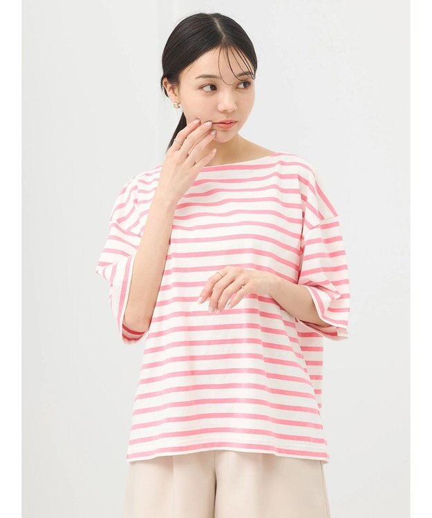 earth music&ecology ショートスリーブボーダーＴＥＥ Pink