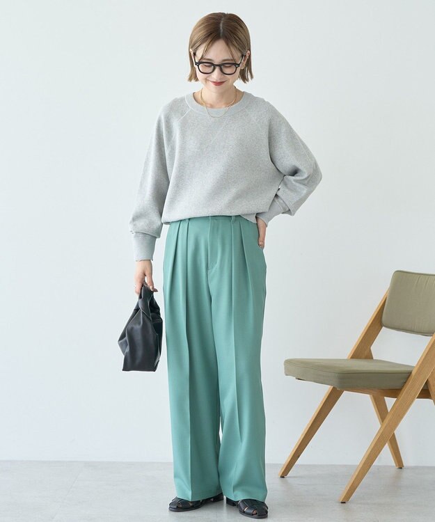 AMERICAN HOLIC ソフトコットンスウェットライクニットトップス 杢グレー