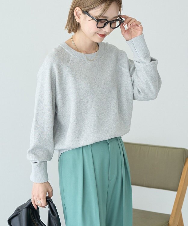AMERICAN HOLIC ソフトコットンスウェットライクニットトップス 杢グレー