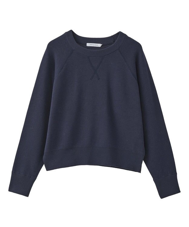 AMERICAN HOLIC ソフトコットンスウェットライクニットトップス ダークネイビー