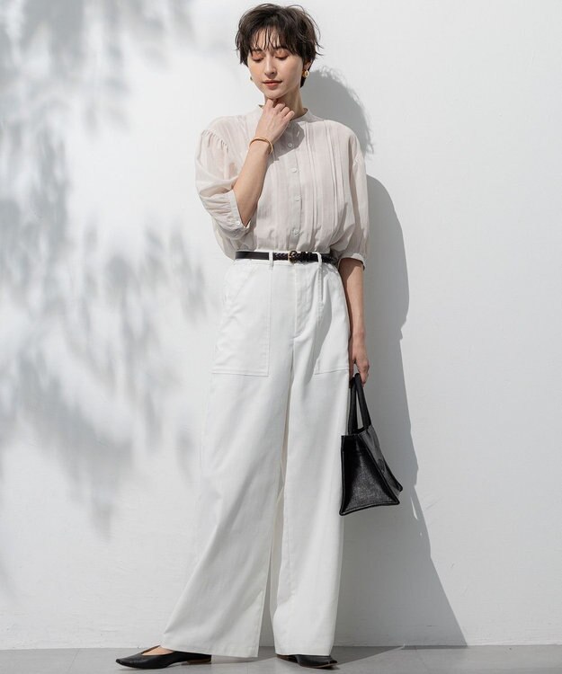 23区 S 【接触冷感/速乾性/洗える】エアリーブライトローン タック ブラウス ベージュ系