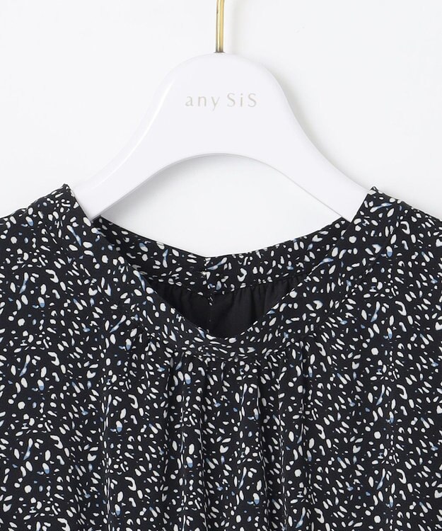 ANY SIS L 【洗える】フラワープリントワンピース × ニットベスト セット ブラック系