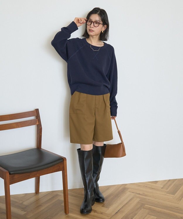 AMERICAN HOLIC ソフトコットンスウェットライクニットトップス ダークネイビー