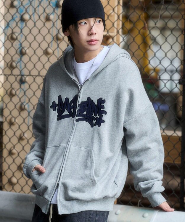 WEGO 【ユニセックス着用ITEM/SMLサイズ展開】グラフィックZIPパーカー 杢グレー