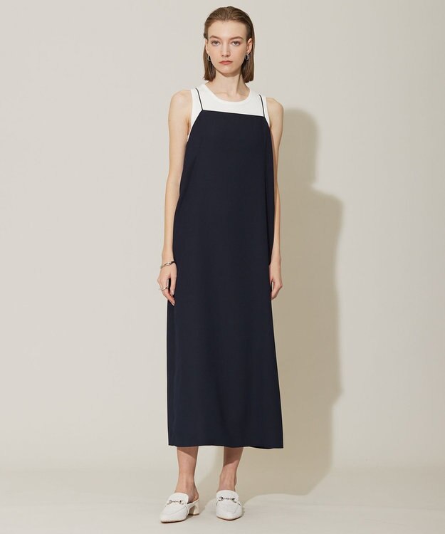 ICB 【接触冷感・UVケア・速乾・洗える】FluidBackSatin キャミソールワンピース ネイビー系