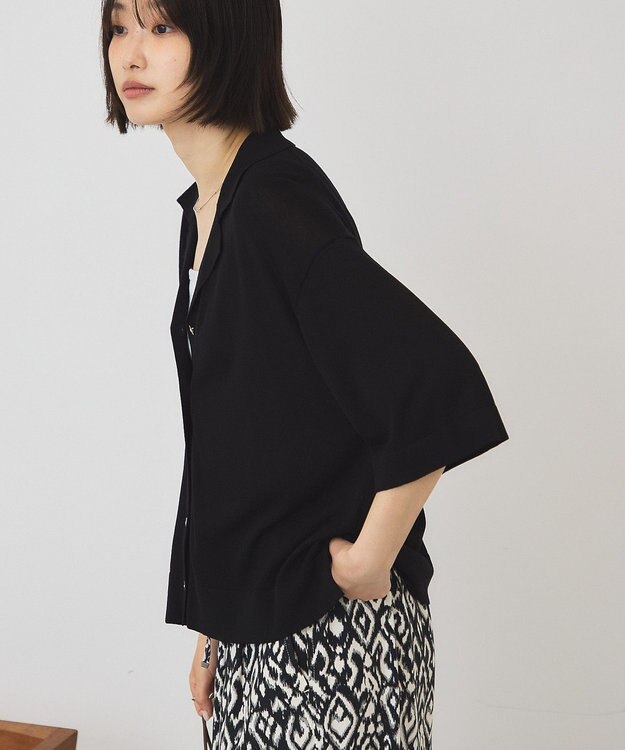 AMERICAN HOLIC 襟付き5分袖ニットカーディガン Black