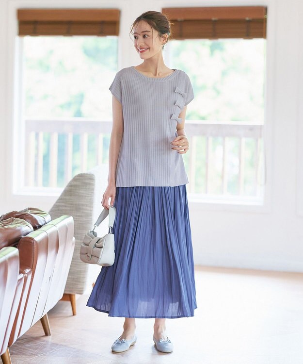 Tiaclasse 【安田美沙子さん着用・洗える】ヴィンテージサテンプリーツスカート ブルー