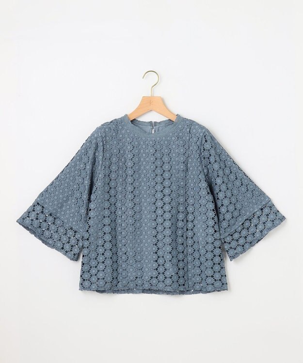 組曲 S 【WEB限定】フラワーレース袖フレア ブラウス ライトブルー系